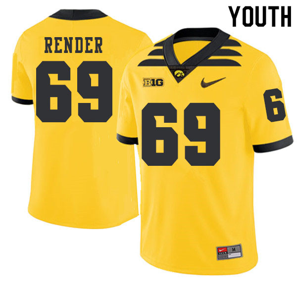 2019 Youth #69 Keegan Render Iowa Hawkeyes College Football Alternate Jerseys Sale-Gold